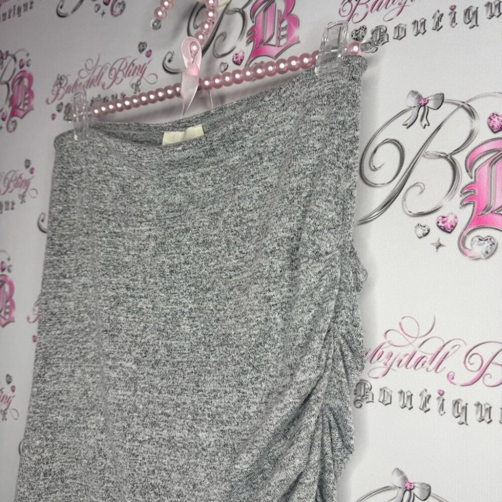 Aritzia Wilfred free Ruched Skirt soft stretchy grey white heathered - Picture 4 of 7